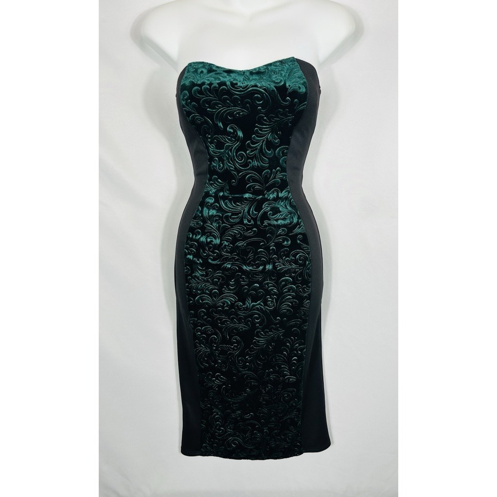 Vintage USA Y2K Green Velvet Burnout‎ Dress Size S Forest Fairy Whimsigoth Glam - Picture 2 of 14